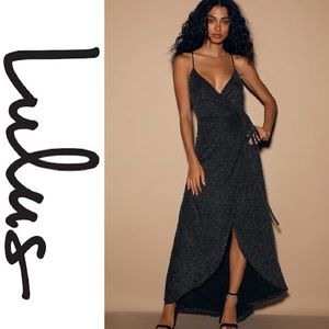 Celestial Black and Silver Wrap Maxi Dress Lulus formal party prom NYE sparkle